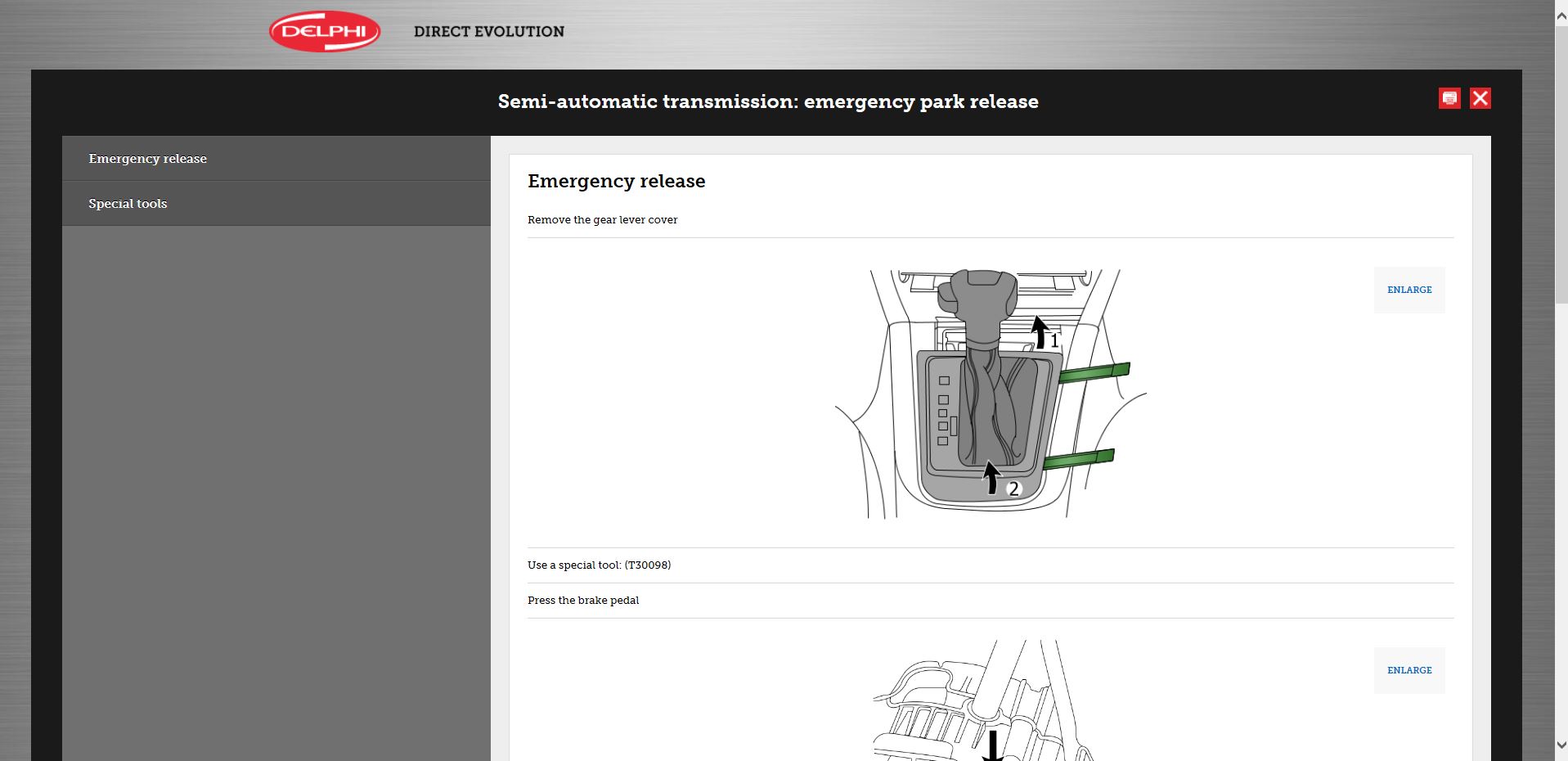 vehicle tech information screen shot of repair manuals
