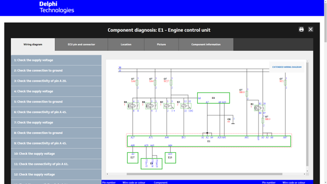 Delphi Technologies VTI CAR screen with wiring diagrams
