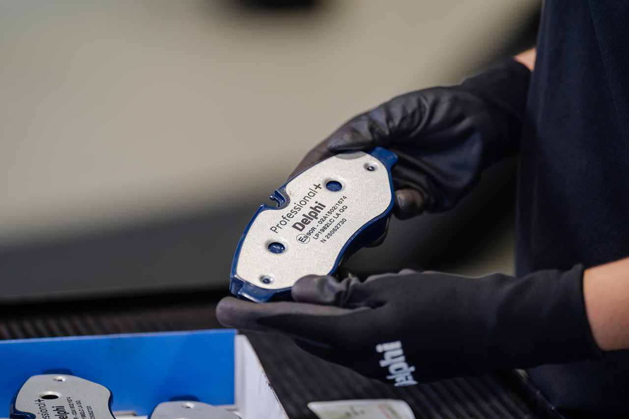 D_Professional  brake pad in technicians hands