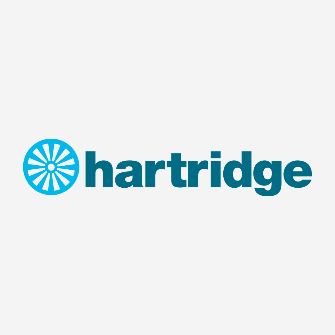 Hartridge logo blue on grey